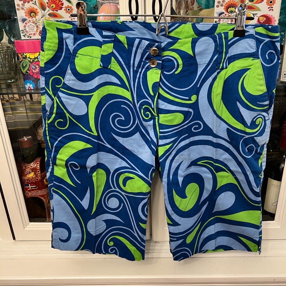 Loudmouth Blue and Green Golf Shorts with Psychedelic Swirls 6